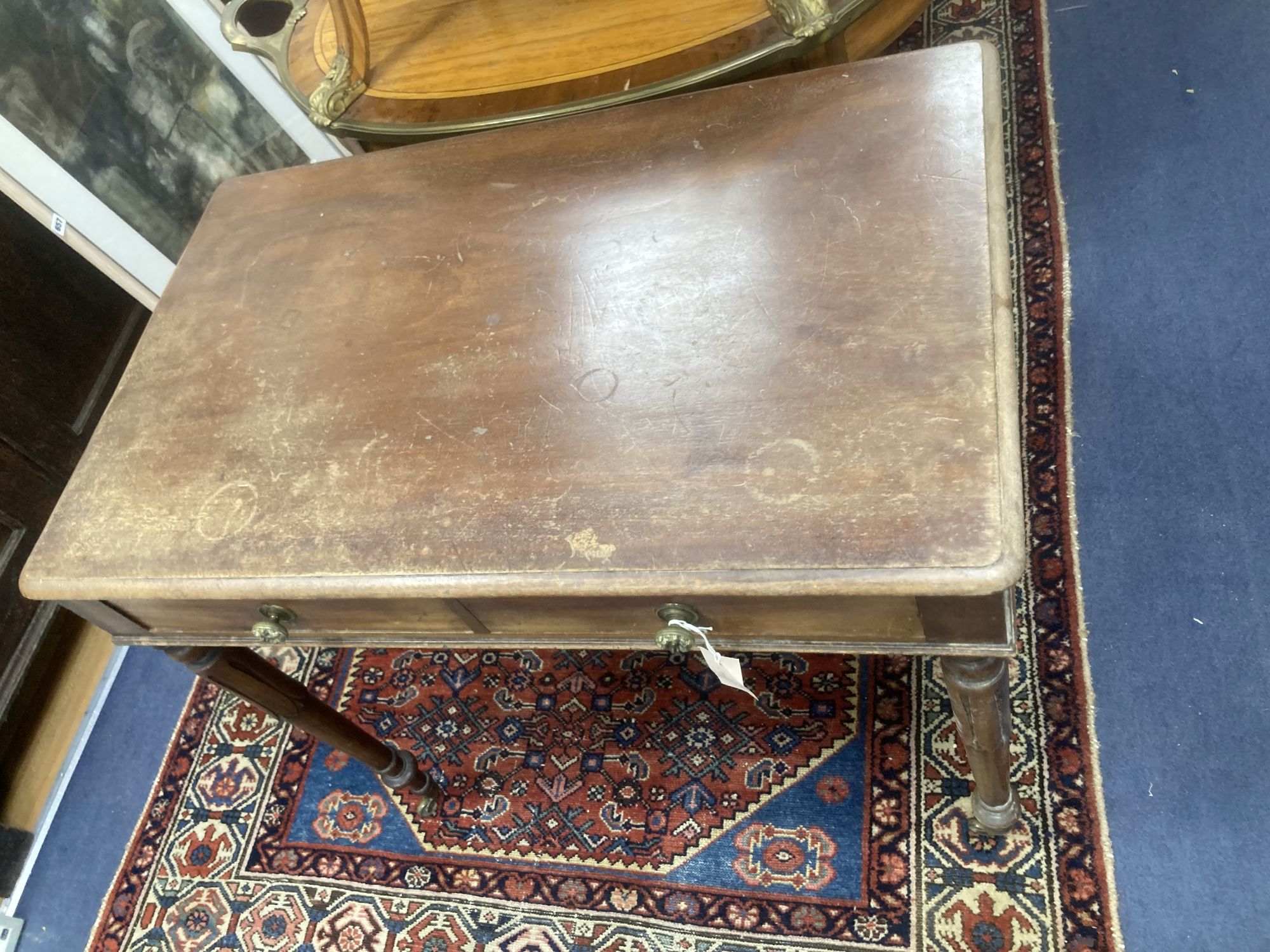 A William IV mahogany two drawer side table, width 84cm, depth 52cm, height 74cm